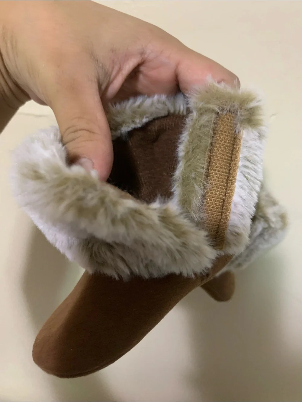 Little Me Brown Faux Fur Baby Booties
